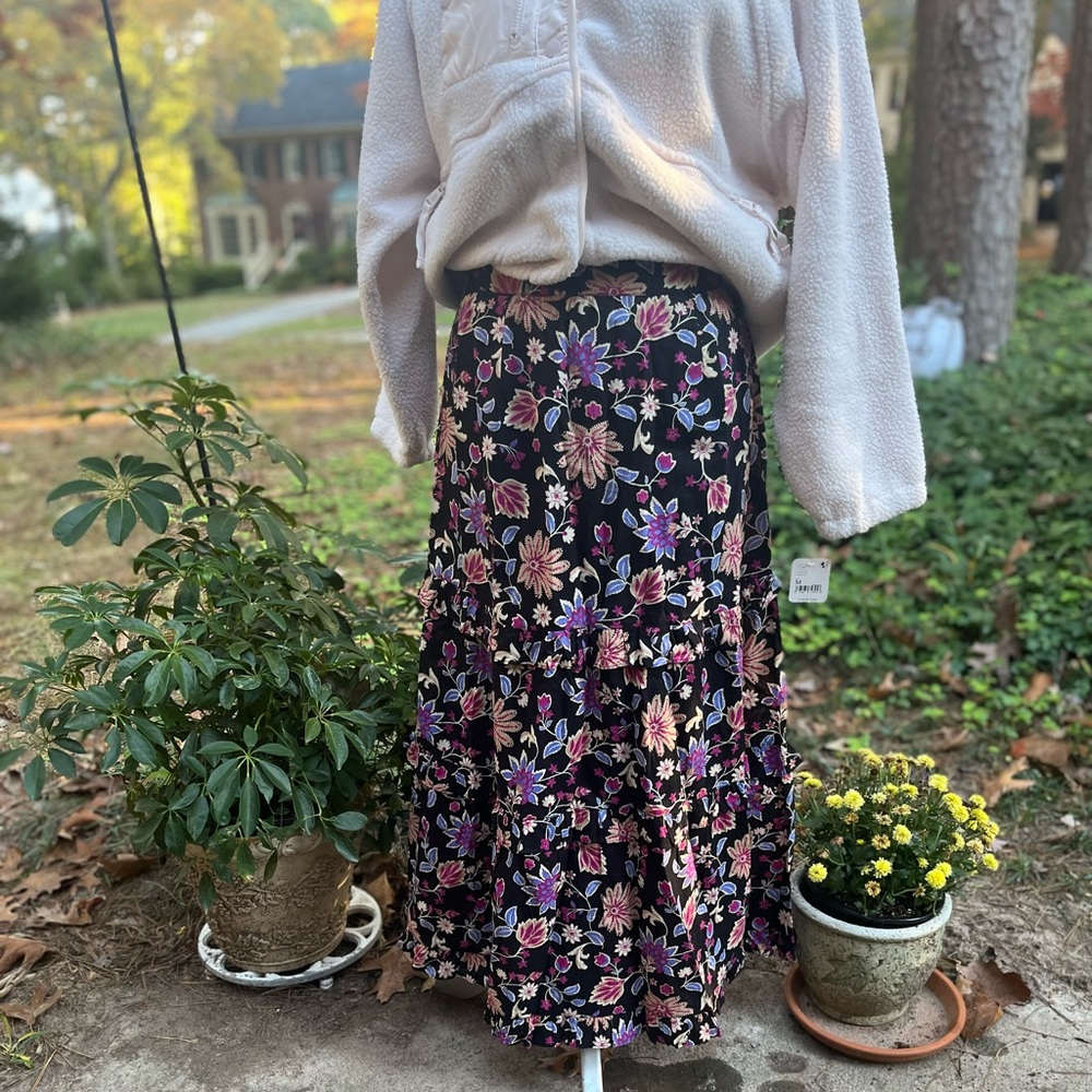 Floral Maxi Skirt - Black and Pink